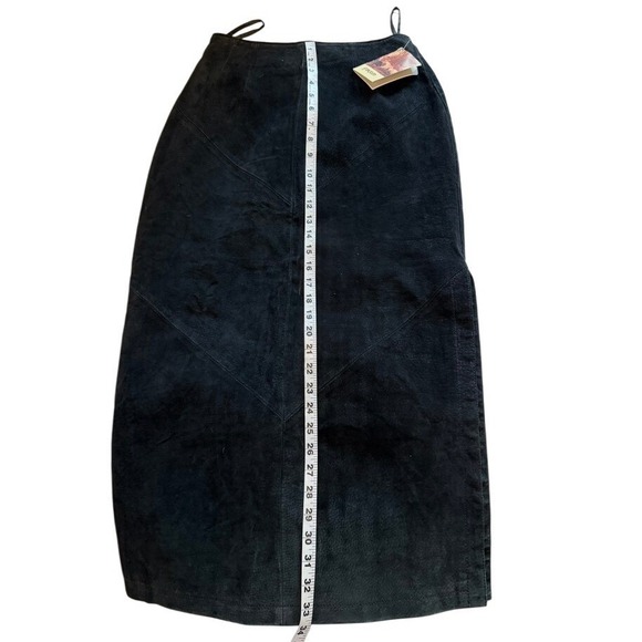 Fox Run Classic Black Suede Leather Paneled Midi Skirt Slit Size 12 - Picture 4 of 7